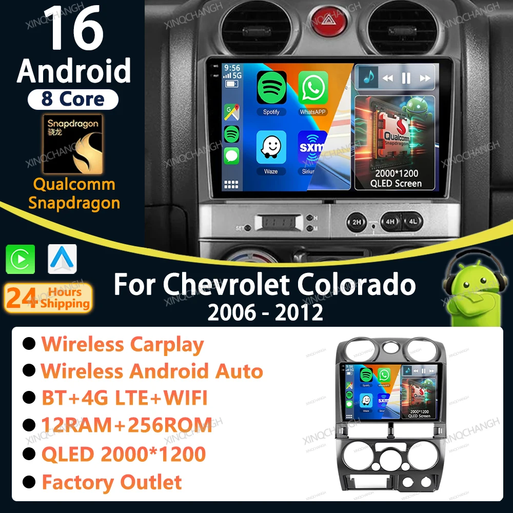 Android 16 Car Radio Carplay Auto For Chevrolet Colorado 2006 - 2012 For Isuzu D-MAX MU-71 2008 - 2012 Fascia Panel Player 2 DIN