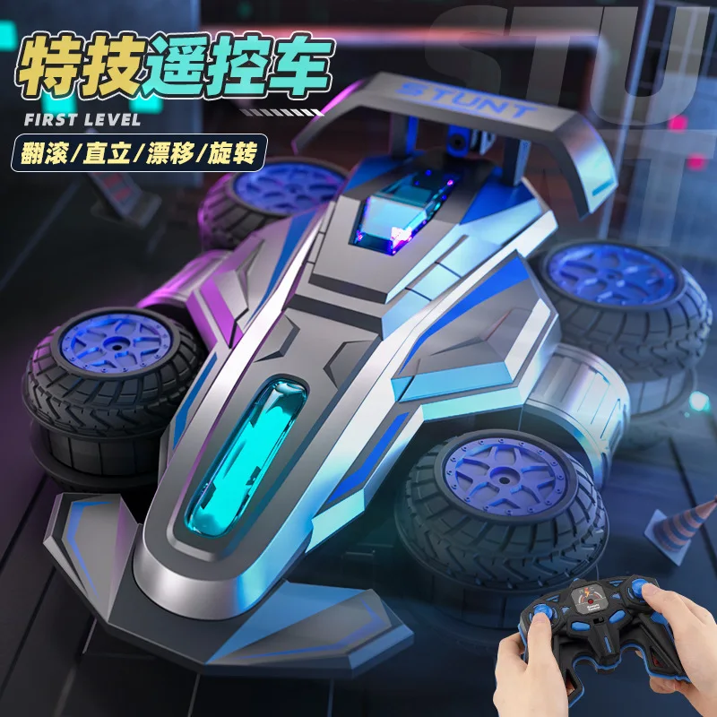 2025 New High Speed Drop Resistant Drift Remote Control Stunt Car Lighting Music Side Rolling Rotating Children'S Toy Car Gift