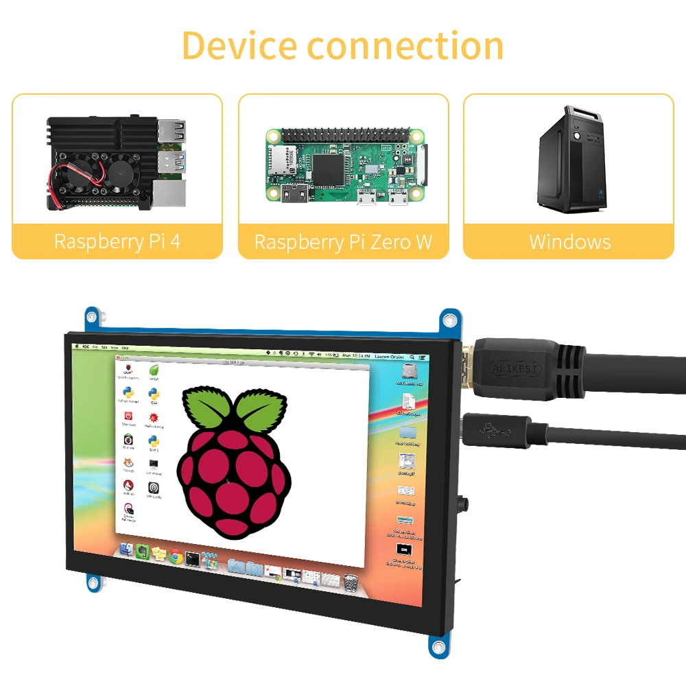 Moniteur tactile portable HDMI, écran LCD TFT, moniteur de jeu pour PC Raspberry Pi 5, compatible inferface pour ordinateur portable, 7 pouces, 1024