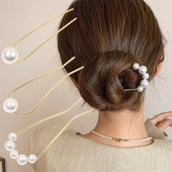 New Metal Vintage U Shape Hairpin Pearls Hair Sticks Long Hair Bun Fixed Hair Clip Wedding Womens Sweet Hair Accessories Hairpin