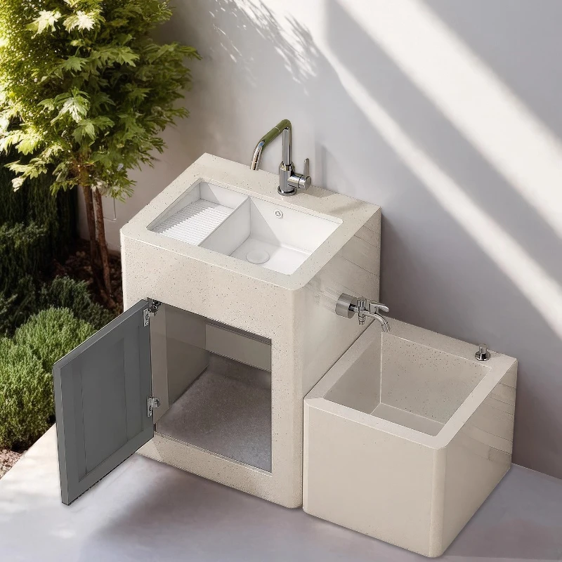 

Slate outdoorcourtyard outdoor laundry pool with washboard column balcony high and low basin combination