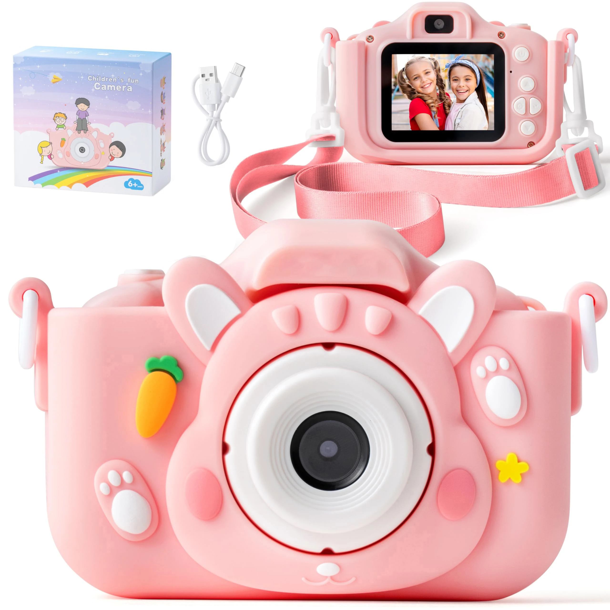 

Детская камера с двумя объективами (фронтальным и задним), 48 МП, 1080p HD, встроенные 5 развивающих игр, лучший выбор на Рождество, H