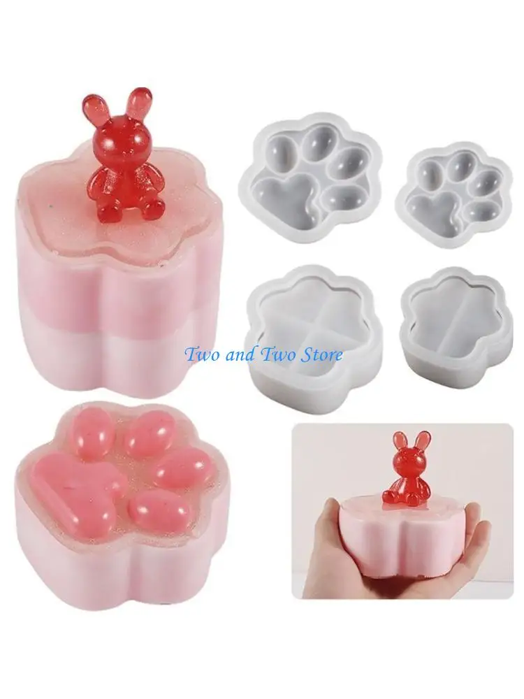 HX6F Paw Shaped Candlestick Silicone Mold Epoxy Resin Mold DIY Storage Box Tool