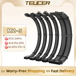 TEUCER MZ-5 PSU Extension Cable Kit 350mm ATX 24Pin GPU PCI-E 6+2Pin 8Pin CPU EPS 4+4Pin 18AWG Power Cord With Combs