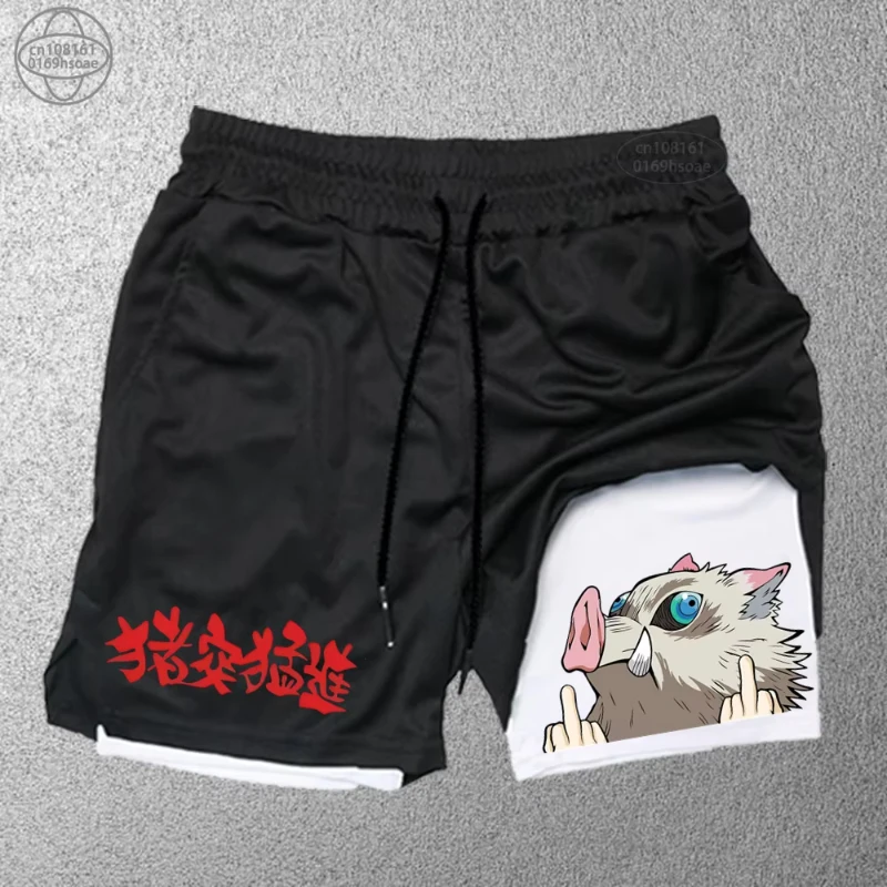 Trendy Printed Sports Shorts Men's Fitness Two-in-one Shorts Double-layer Beach Pants Outdoor Training Running Shorts S-2XL