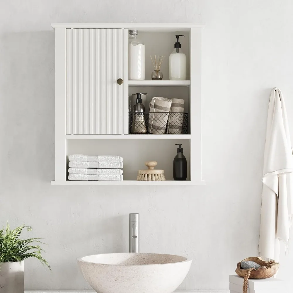 خزانة حائط للحمام مع باب منزلق مخدد، خزانة طبية خشبية منحنية، خزانة مثبتة على الحائط، فوق المرحاض