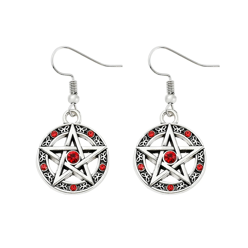 Supernatural Pentagram Pendant Earrings for Women, Crystal Dangle, Drop Jewelry Gifts, Red, Black, Fashion