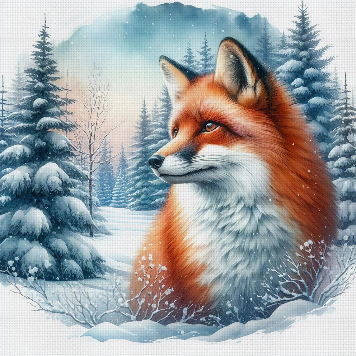 Schneefuchs-Kreuzstich-Set zum Selbermachen, 11CT-Stickerei, Heimwanddekoration, Geschenk, handgefertigtes Material, rahmenlos, halbfertig, 36 x 36 cm