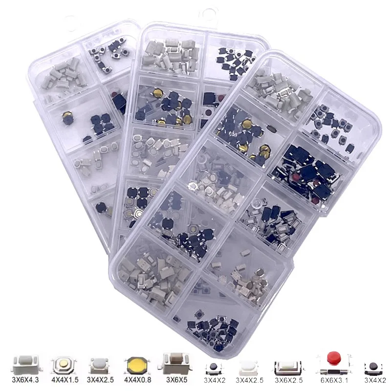 100/250pcs 10 Types Durable Car Remote Control Tablet Actile Push Button Switch Car Keys Button Touch Microswitch with Box