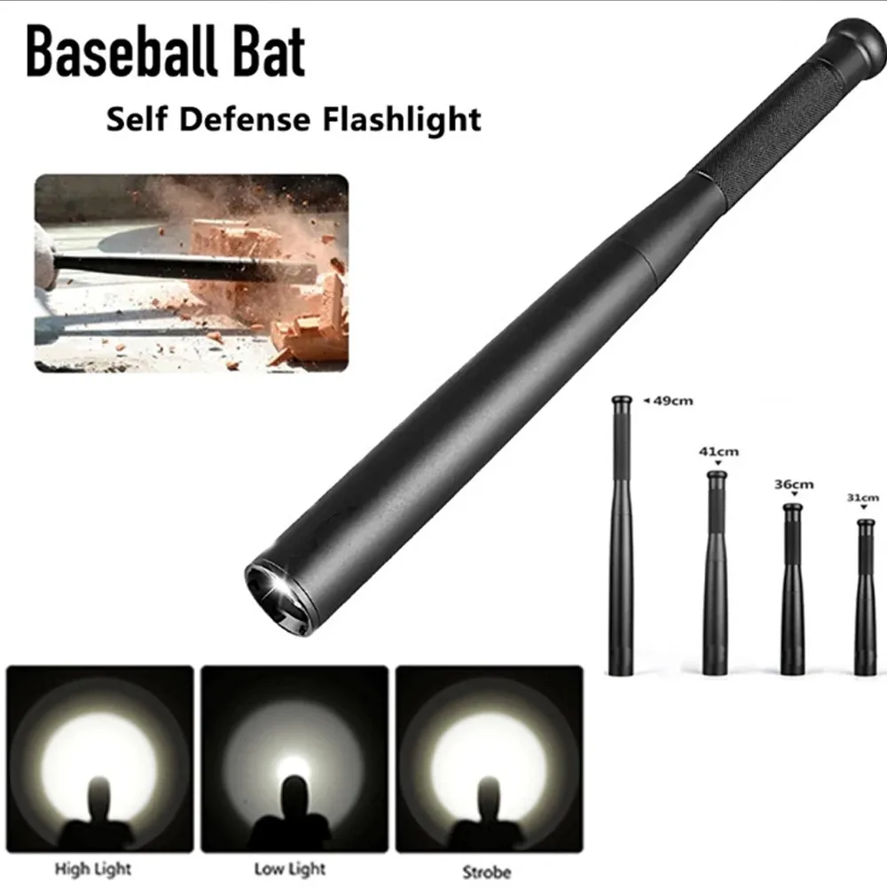 Baseball Bat LED Flashlight Waterproof T6 Super Bright Baton Aluminium Alloy Torch for Emergency Self Defens Outdoor Lighting