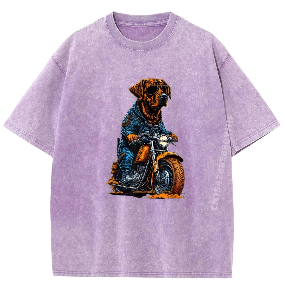 

Лабрадор езда на мотоцикле Байкерская лабораторная байкерская одежда Удобная роскошная футболка Мужская стираная рубашка высокого качества