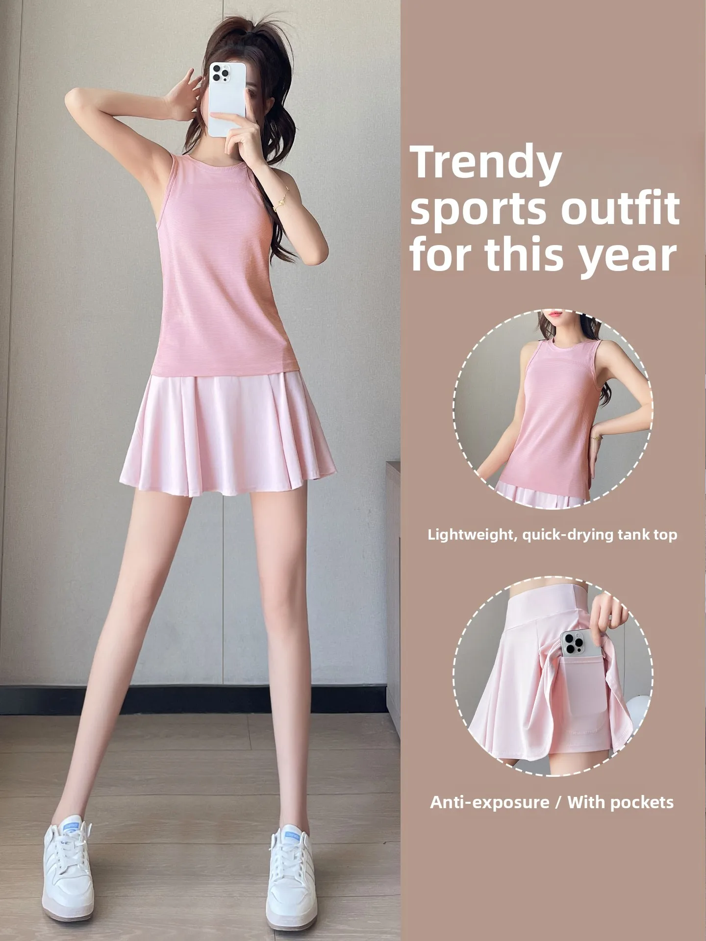 

Women's Running Sport Set Thin Marathon Tennis ort Skirt Fitn Top Tank Top Morning Run Suit Lightweight Breathable