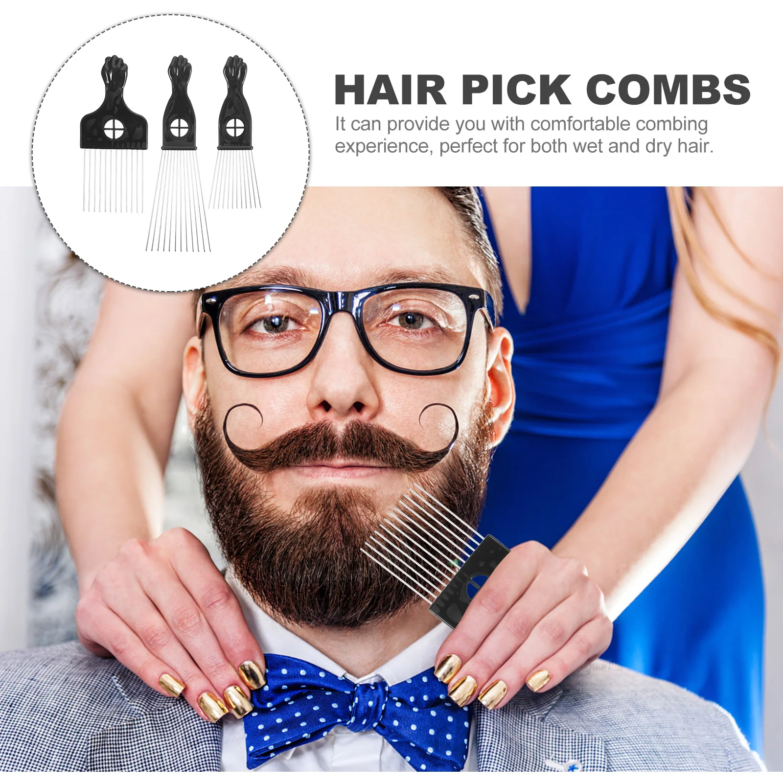 

3pcs Double Sided Metal Insert Comb Durable Stainless Steel Wide Teeth For Men Hair Lifting Afro Detangler Combs Braids