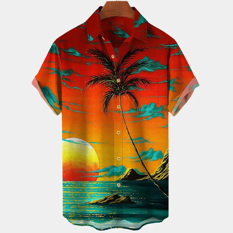 2025 Summer Men's New Short Sleeved Shirt 3D Digital Printed Beach Casual Men's Top