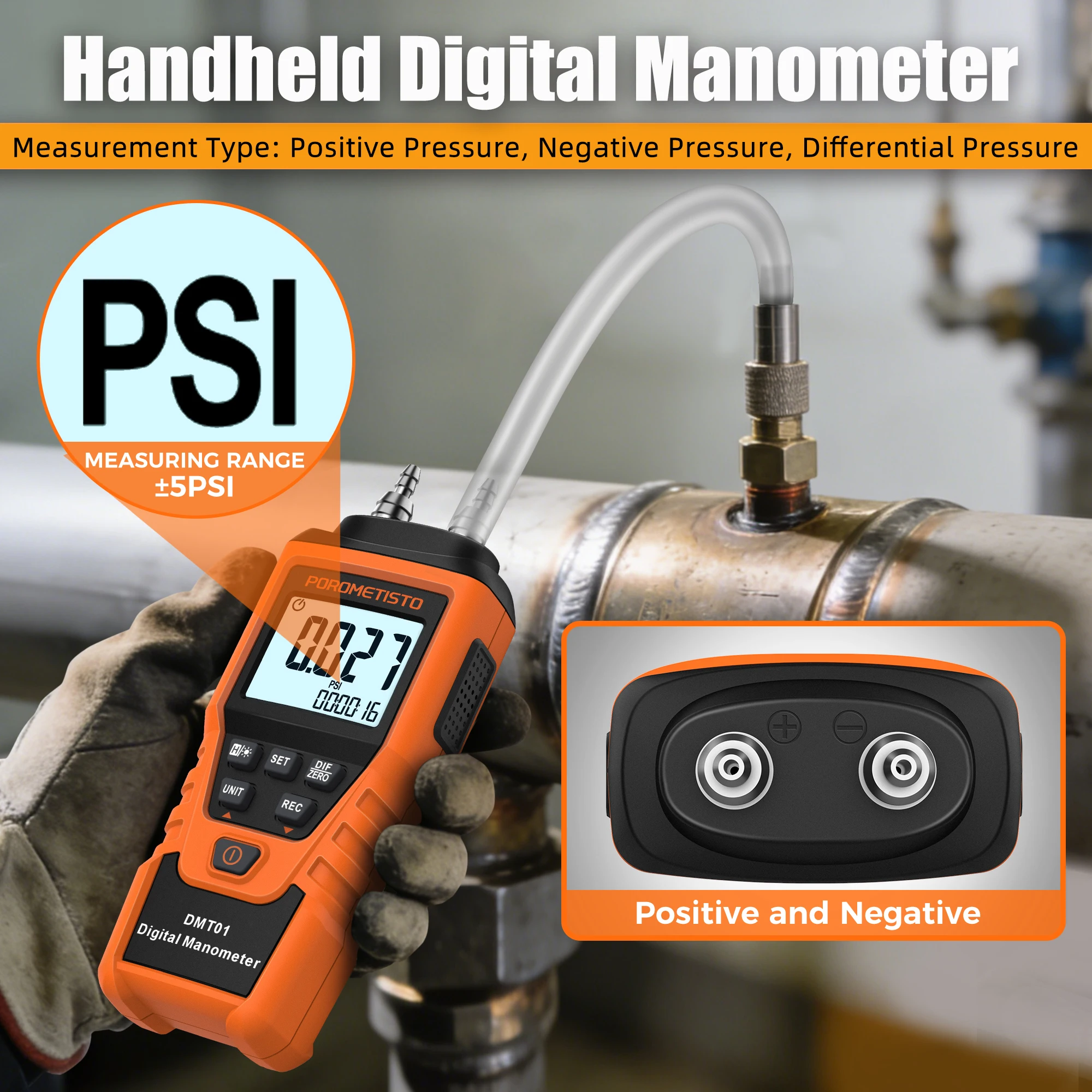 

Digital Manometer with 12 Units Gas Pressure Tester Dual Port Air Pressure Gauge for Natural Gas Pipelines Ventilation Detection