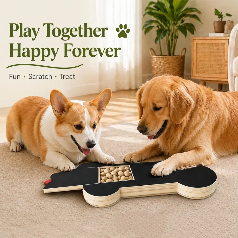 Wooden Dog Nail Scratch Board with Pull out Trim Pad Built-In Treat Box Sandpaper Scratcher Puppy Claw Filing Paw Grooming Tool - view 4