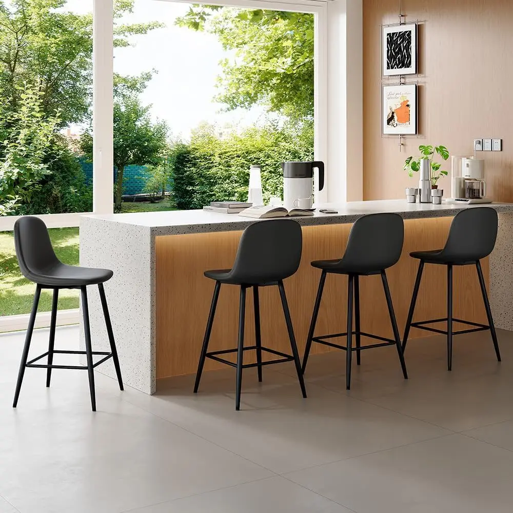 

Набор из 4 барных стульев с высокой спинкой и подставкой для ног, стулья из искусственной кожи с металлическими ножками, идеально подходят для столовой или кухонного бара.