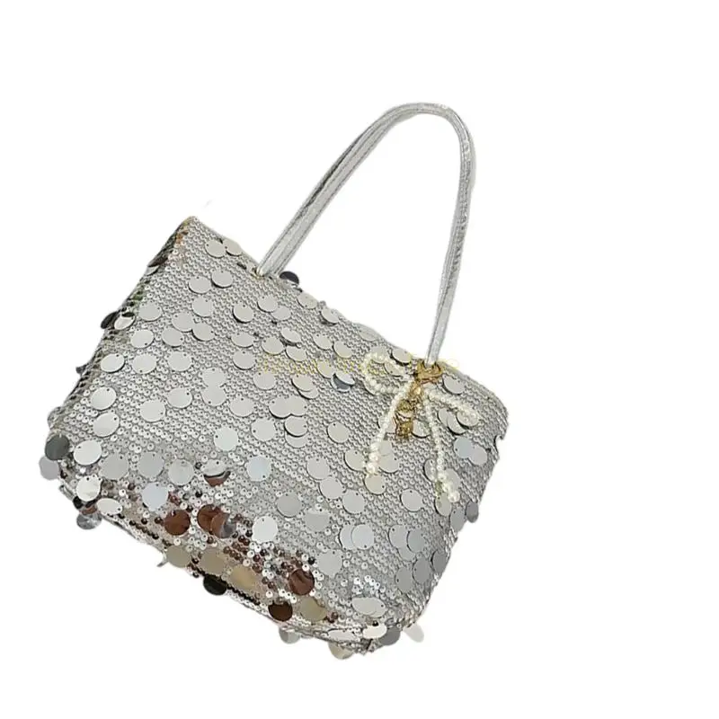

X90D Sequins Toted Bag for Women Trendy Purse Handbag Large Capacity Hobos Bags Simple Shoulder Bag with Closure
