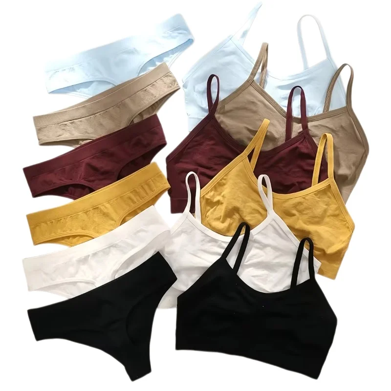 Women Buttery Soft Bra And Panties Set Unlined Ribbed Brassiere Breathable Low Rise Underwear Crop Top Sexy Lingerie Set