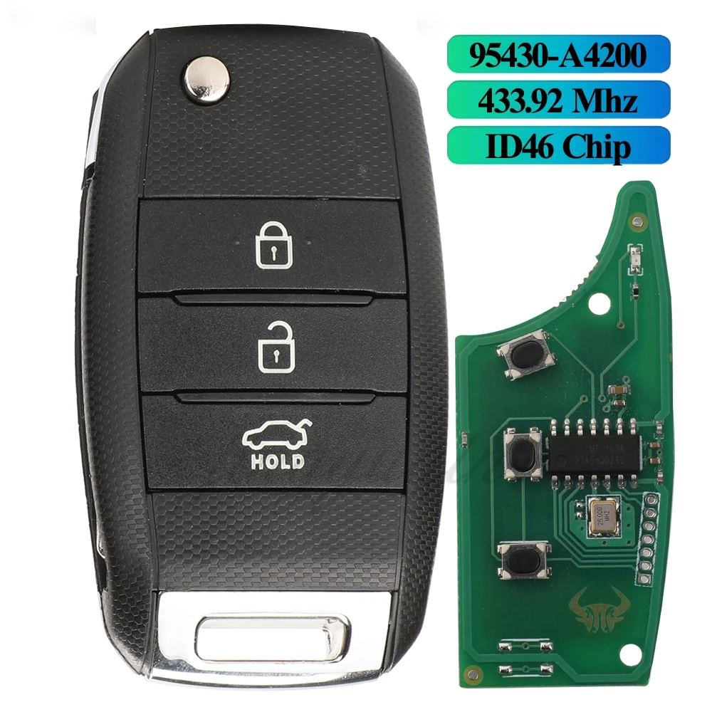 Jingyuqin Flip Remote Full Car Key Fob For KIA Carens K4 2013-2016 2012DJ3244 2012DJ5804 95430-A4200 433.92Mhz ID46 3 Buttons