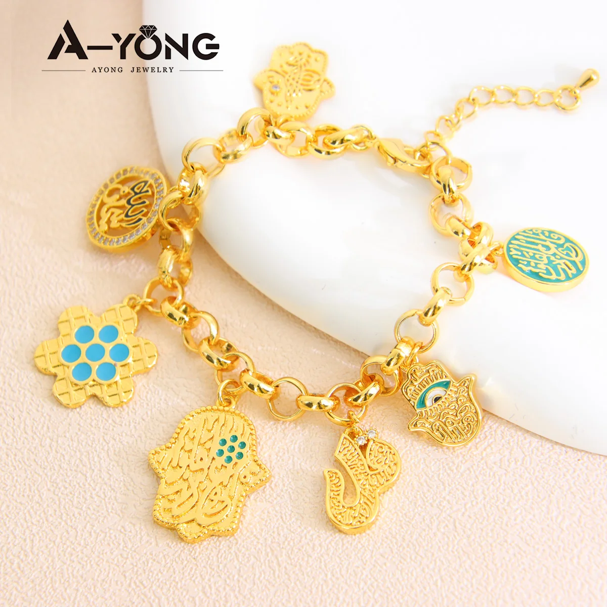 Fashion Arabic Gold Plated Bracelet 21k Gold Color Dubai Islamic Charm Lucky Bangles Oman Women Ramadan Party Jewelry