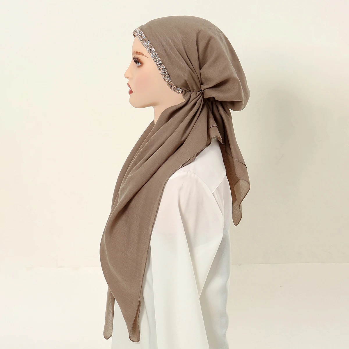 Shiny Rhinestone Instant Hijab Scarf for Women Muslim Turban Thin Breathable Polyster Headband Luxury Elastic Sleep Cap Wraps