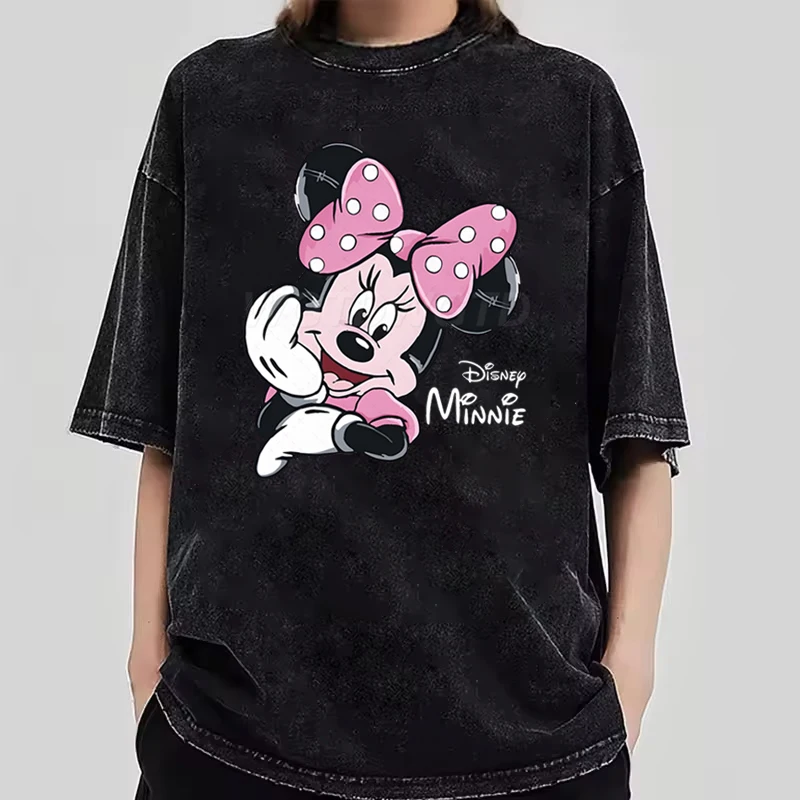 

Женская футболка оверсайз с принтом Минни, винтажная, с эффектом потертости, с коротким рукавом, в уличном стиле, повседневный топ для девочек, для ежедневной носки