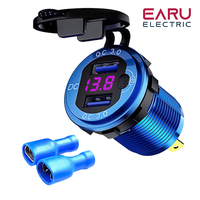Quick Charger Aluminum QC3.0 Dual USB Car Charger with Switch Button LED Voltage Display for 12V/24V Cars Boats Motorcycle