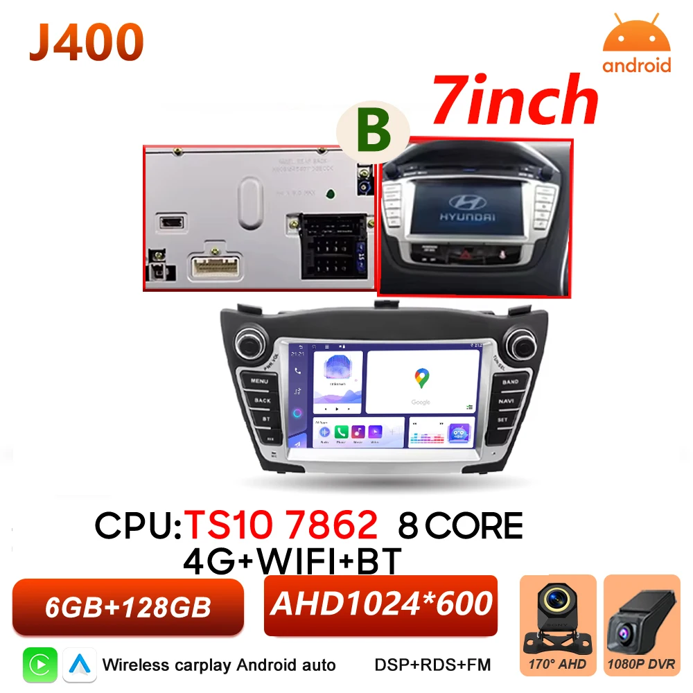 Android Auto autoradio voor Hyundai IX35 Tucson 2 LM 2009 - 2015 Carplay multimediaspeler autoradio BT Wifi 5G touchscreen DSP
