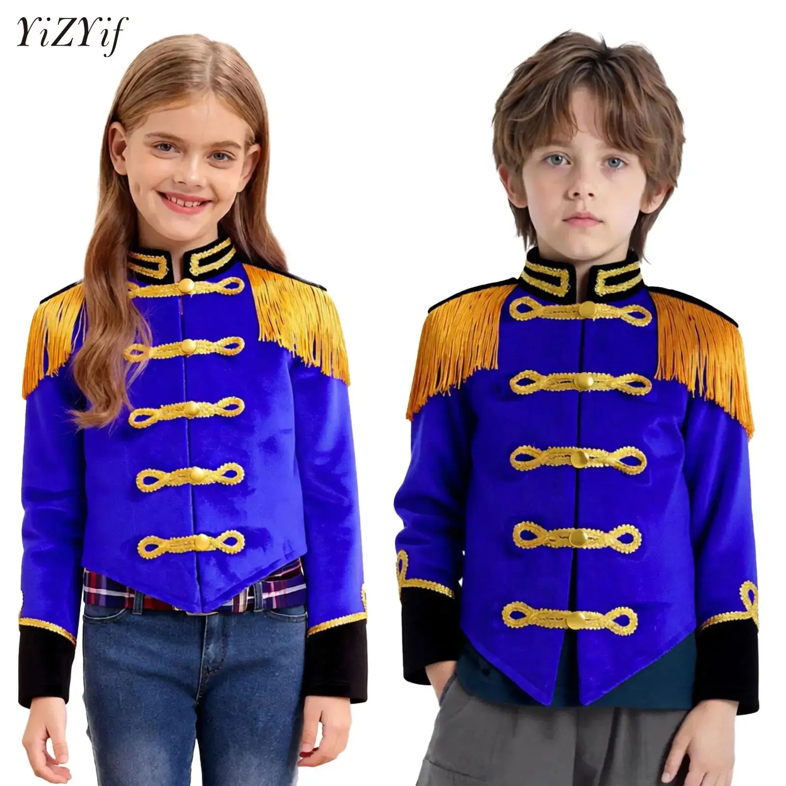 

Girls Boys Ringmaster Jacket Costume Long Sleeve Fringe Tassel Shoulder Jacket Coat Tailcoat Halloween Circus Cosplay Dress Up