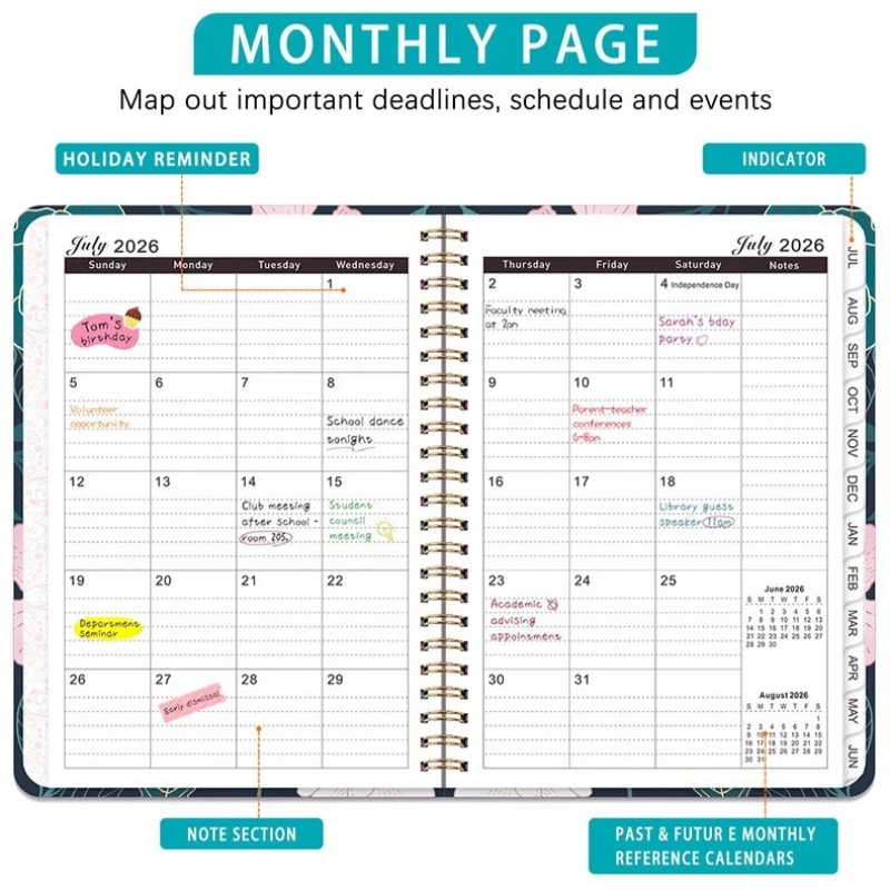 2026-2027 A5 Monthly Page Planner Notebook Coil Diary Weekly Schedule Book