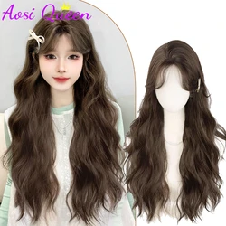 AOSI  Wig Women's Long Hair Lolita Wool Curly Middle Parted Bangs Lazy Water Ripple Wig