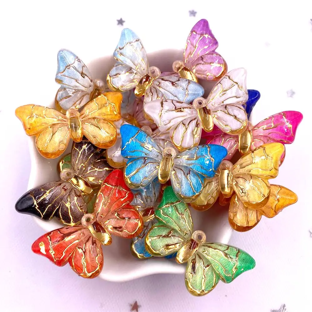 10pcs Resin Colorful Crystal Phnom Penh Butterfly Flatback Rhinestone 1 Hole Figurine accessories DIY Home Decor  Craft OF752