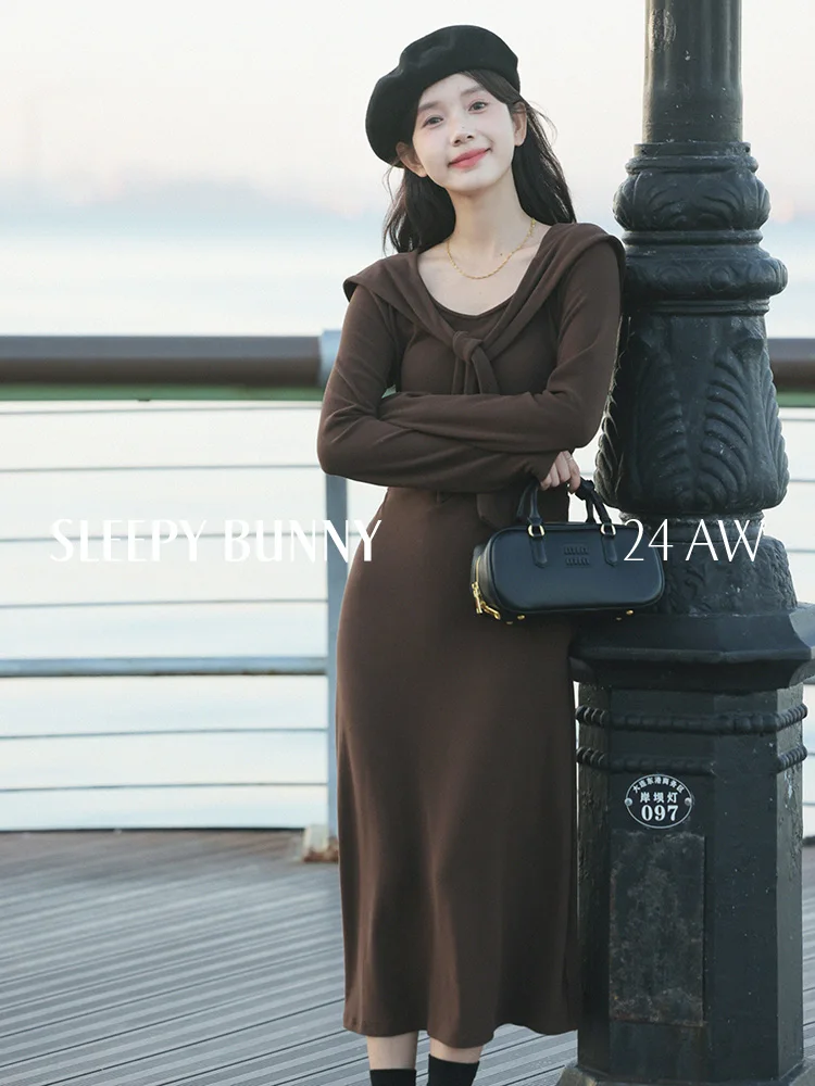 Elegant Casual Navy Collar Dress Long Sleeve Slim Fit Midi Outfit High Waist Vintage A-line Fashion Dress Women Spring Autumn