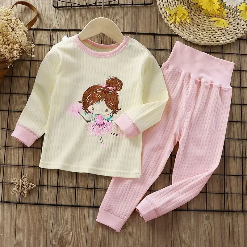 Neue Kinder Herbst reine Baumwolle Pyjamas Baby Jungen Mädchen niedlichen Cartoon Langarm hohe Taille warme Pyjamas Kleinkind Kleidung Sets