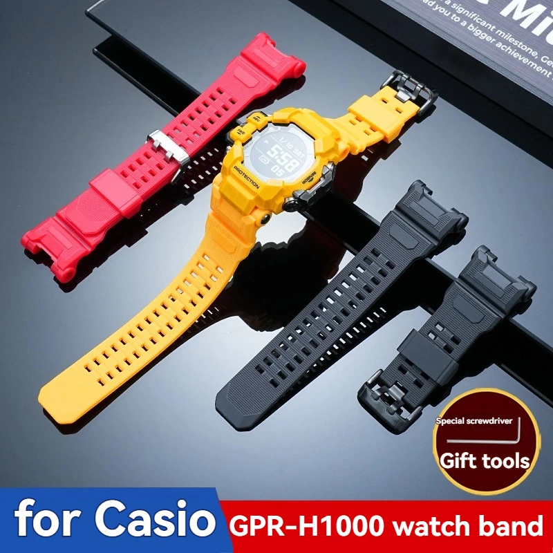 

Силиконовый ремешок из полимерной смолы для Casio G-SHOCK Cat Man 3rd Gen 3554/GPR-H1000 - противоударный сменный ремешок для мужских часов (черный/желтый)