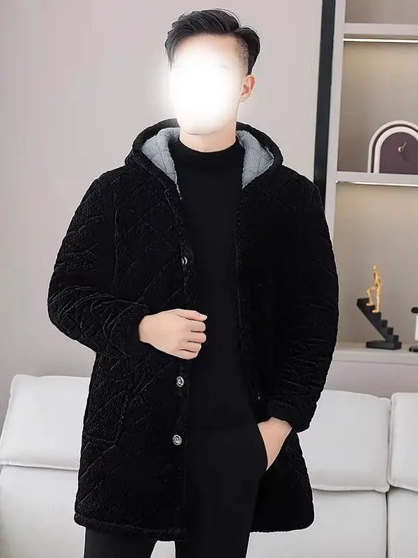 

Thiened Fce Men's Cotton Jaet Long Over-Knee Coat Workwear Home Clothes Tee-Layer Cotton Warmth Outerwear Coat