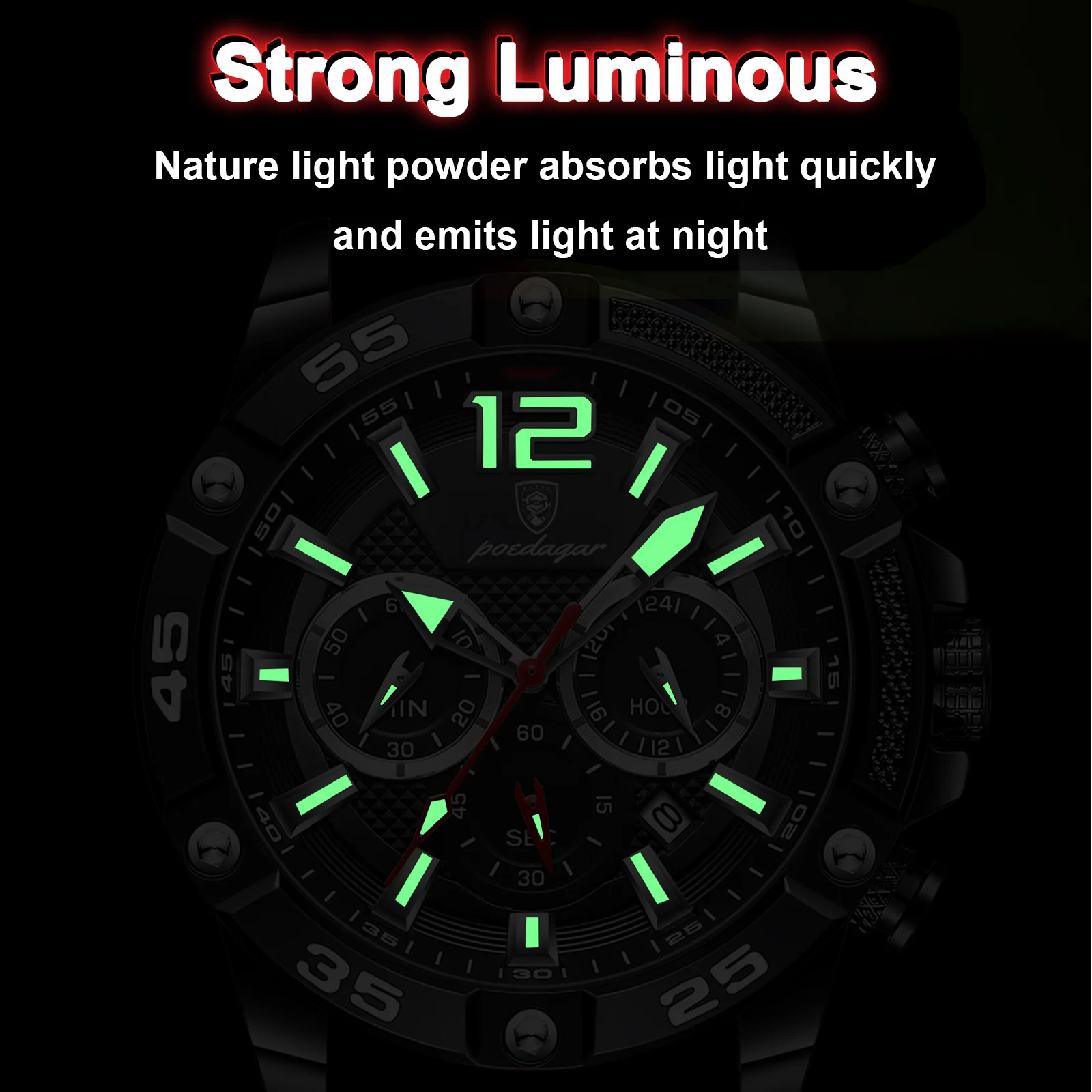 POEDAGAR Casual Men Watch Luxury Waterproof Luminous Chronograph Date Man Wristwatch Military Quartz Men\'s Watches High Quality