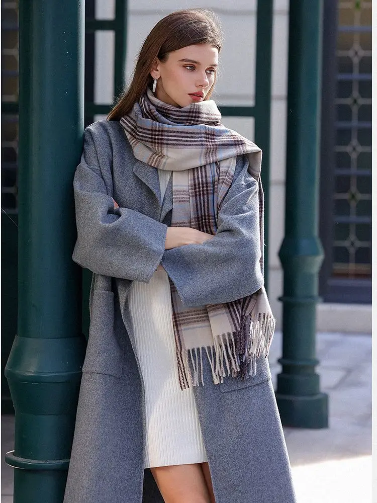 

Imitation Cashmere Scarf Woman Soft 2023 New Scarf Winter Plaid Fringe Shawl Scarf Neck Poncho Feminino Inverno