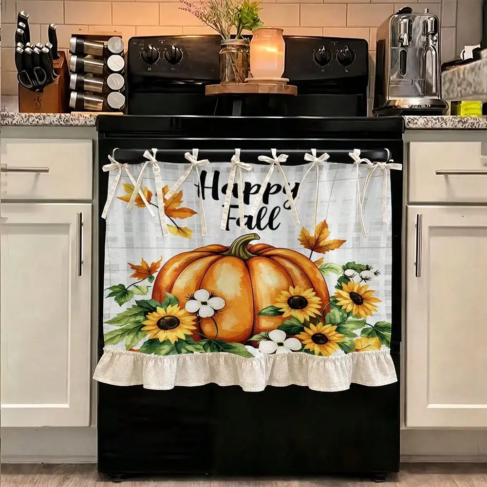 2D Happy Fall Pumpkin Sunflower Pattern Multifunctional Decorative Curtain, Suitable Kitchen Skirt Curtain, Oven Curtain, Washing, Dishwasher, Bathroom Window Decoration, And Kitchen, Halloween Kitchen Apron