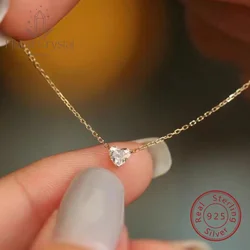 Heart zircon necklace S925 sterling silver simple light extravagant love heart pendant female design flash clavicle chain New