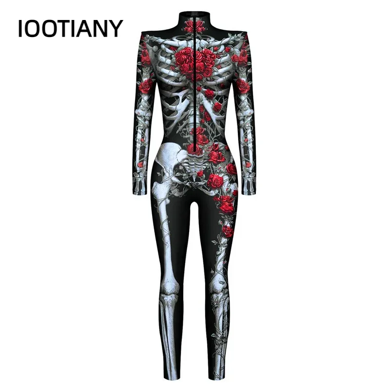 تأثيري هالوين روز فراشة الجمجمة ثلاثية الأبعاد طباعة تأثيري حلي مثير بذلة الهيكل العظمي ارتداءها الكبار كرنفال حفلة monos muje