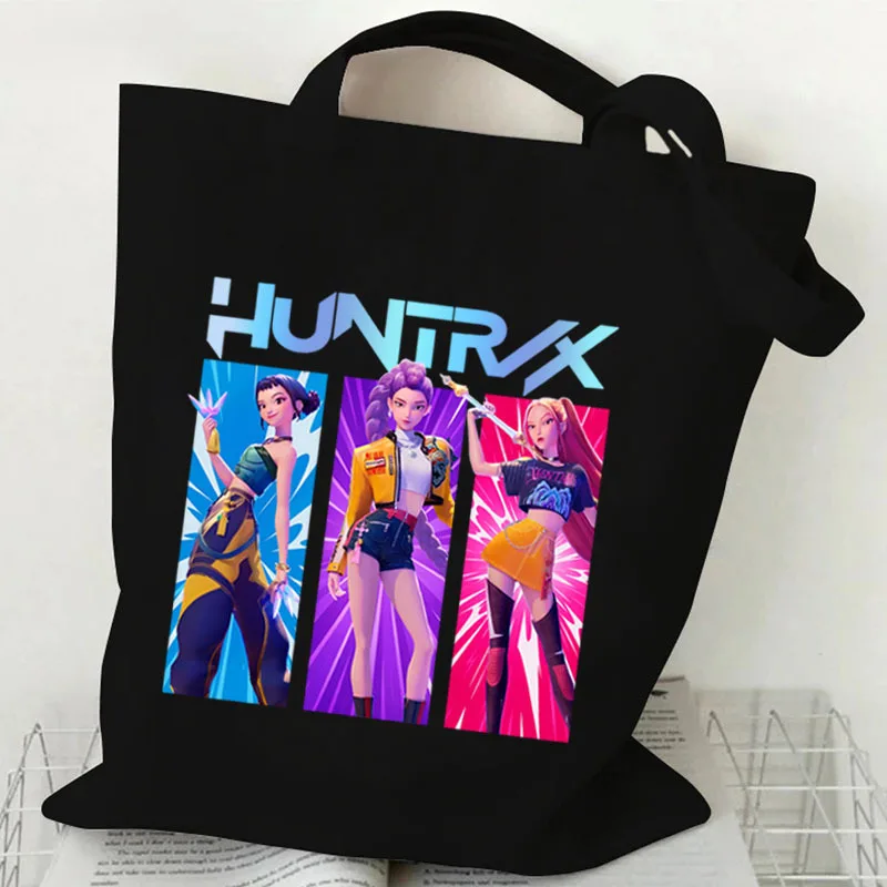 

Kpop Large Capacity Canvas Shoulder Bag Demon Women's Handbag with Print Student Portable Bag Oxford Cloth Mobile Phone Pocket