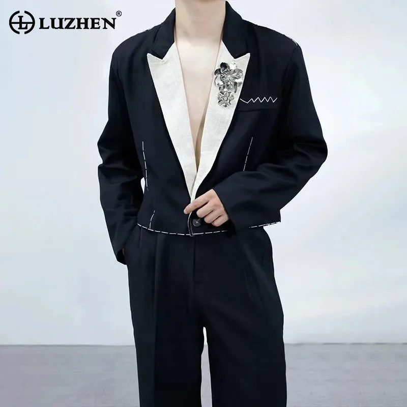 

LUZHEN Fashion Three-dimensional Patchwork Color Contrast Neck Design Blazer Coat Men 2025 New Elegant Temperament Jacket JY4545