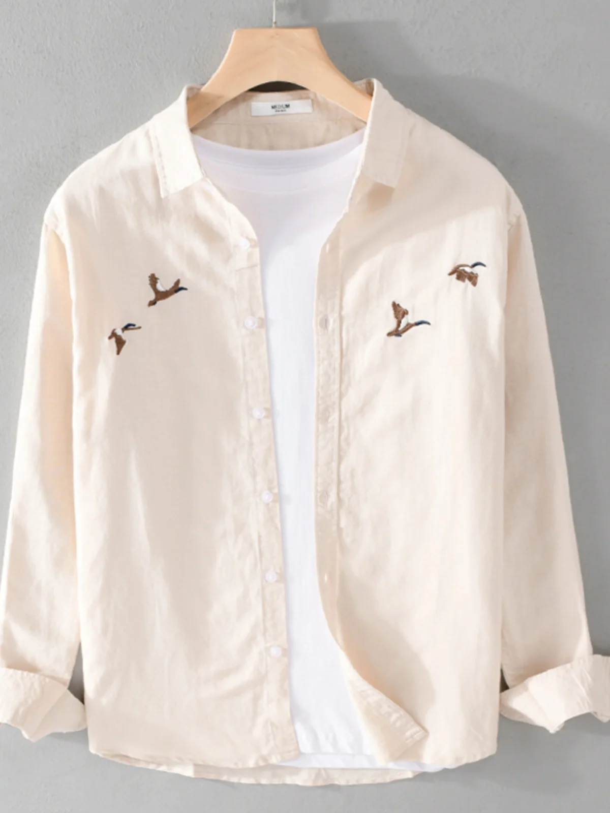 

Japanese Sle Long Sve Embroidered Casual Loose Thin irt Men's Spring Summer Lightweight Comfortable Outerwear Jaet