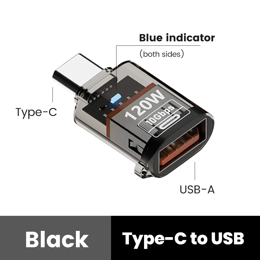 120W Typ-C-auf-USB-A-OTG-Adapter, USB 3.2 auf Typ-C-Schnellladestecker für iPhone 15, 16, MacBook, iPad, Huawei P60, Xiaomi