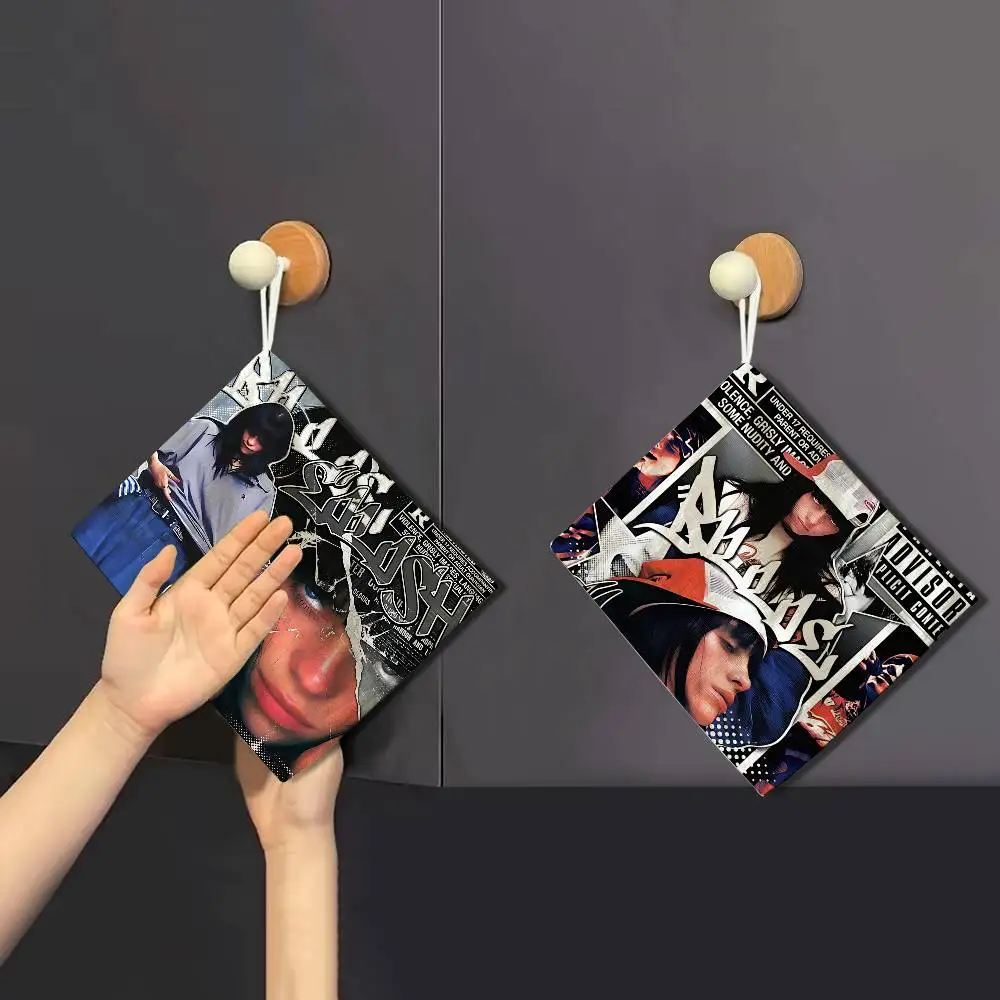 1pc Hit Me Hard And Soft B-illieS Polyester Cotton Hanging Kitchen Towel, Soft Hand Wiping Towel, Reusable for Bathroom Home