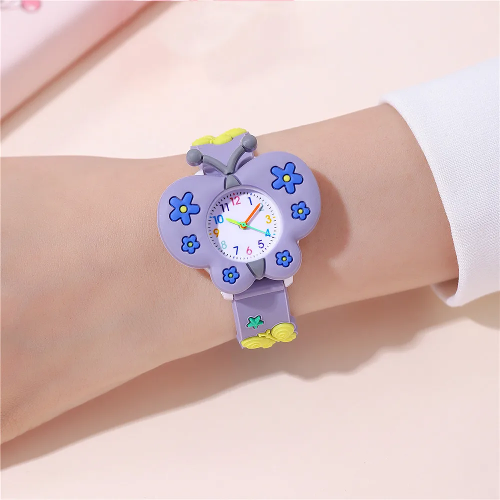 ساعة أطفال كارتونية بسوار من السيليكون على شكل فراشة لطيفة