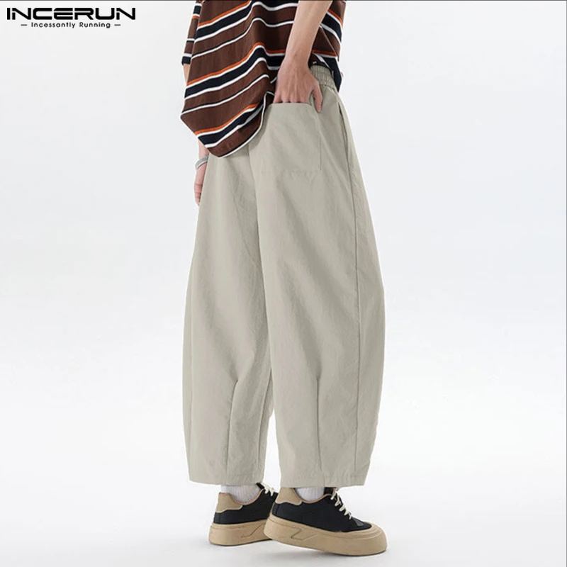 INCERUN Pantaloni Casual da Uomo con Coulisse Pantaloni di Colore Solido Casual Pantaloni a Gamba Larga da Uomo Streetwear 2025 Pantaloni di Stile Coreano di Moda