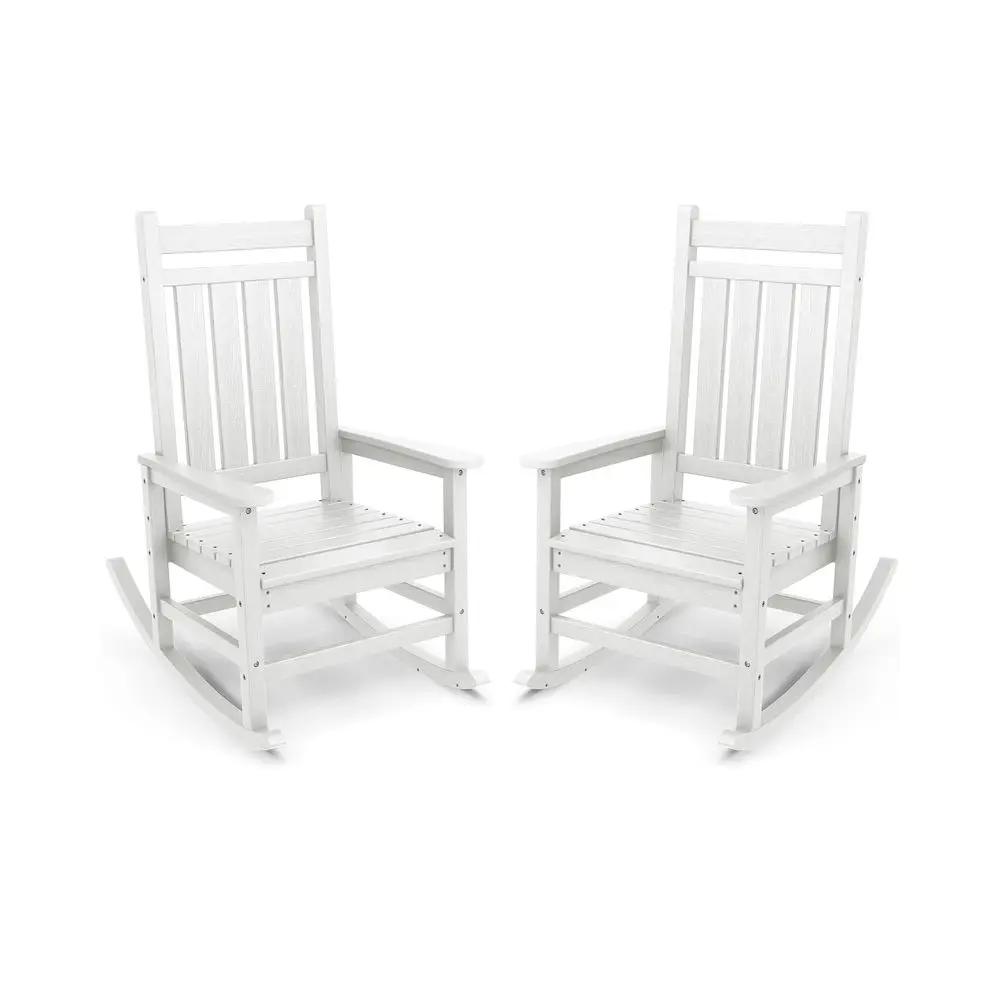 Outdoor Rocking Chair, HDPE Rocking Chair for Adults, All Weather Porch Oversized Rockers for Lawn Garden, White